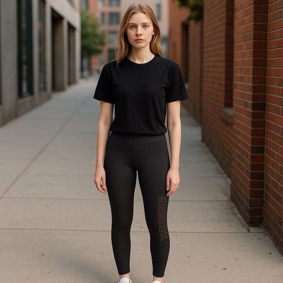 Reebok Womens Small 7/8 Length Leggings High Rise Charcoal Heather Logo - Picture 9 of 9